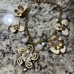Anne Fontaine Gold & White Floral Necklace — New With Tags